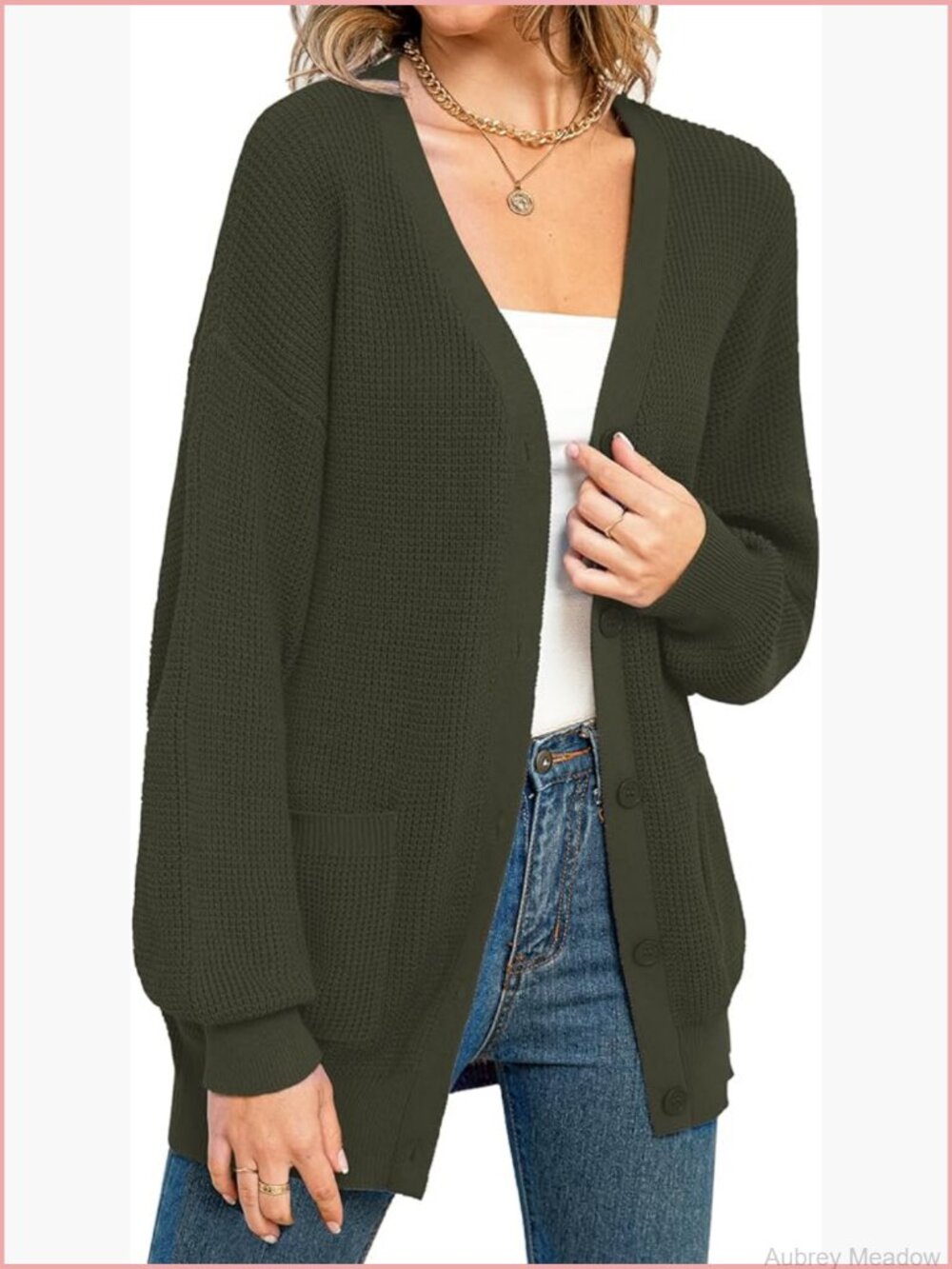 V-Neck Button Down Cardigan Sweater with Pockets Oversized